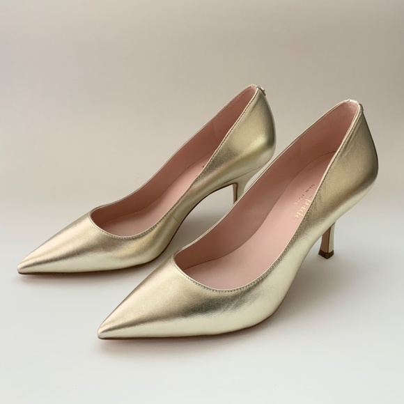Kate Spade Sonia Gold Leather Pointed Toe Pumps Stiletto Heels Dress Shoes 8.5 - Picture 13 of 16